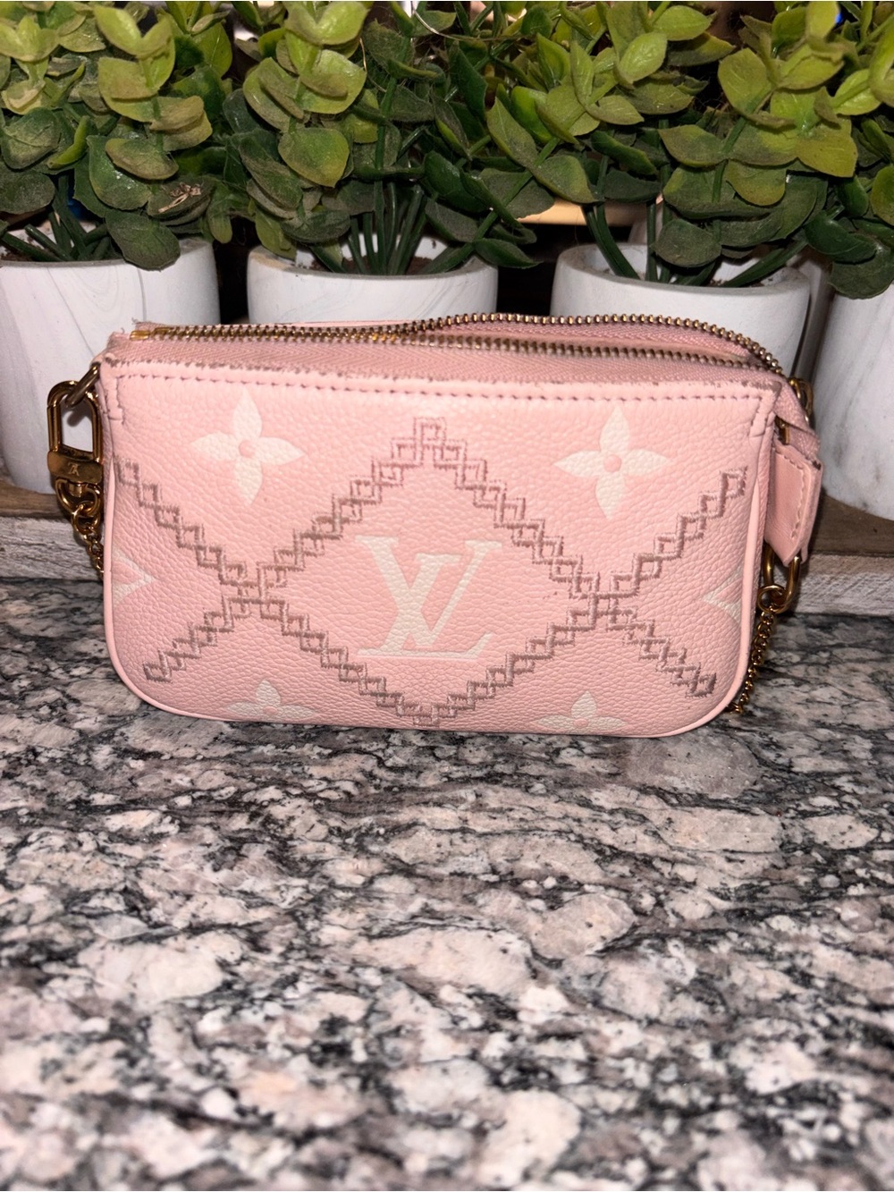Louis Vuitton Pink Monogram Mini Pochette with Gold Hardware